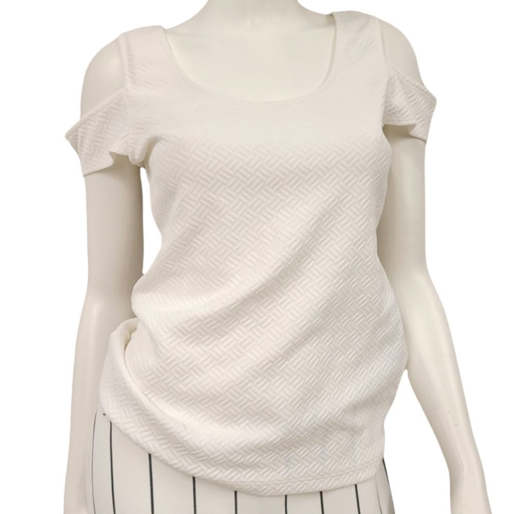Guess White Textured Shoulder Top sz Medium - Picture 4 of 7